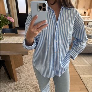 Zara Blue and White Striped Button Down Shirt